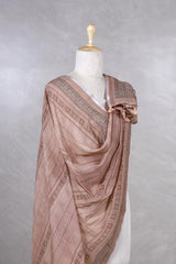 Apricot Brown Linen Dupatta with Traditional Printed Pallu