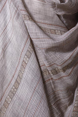 Ash Grey Linen Dupatta with Traditional Printed Pallu
