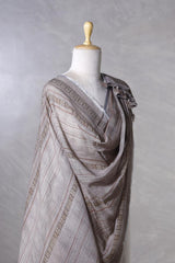Ash Grey Linen Dupatta with Traditional Printed Pallu