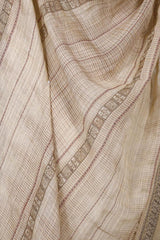 Beige Linen Dupatta with Traditional Printed Pallu