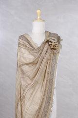 Beige Linen Dupatta with Traditional Printed Pallu