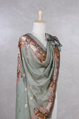 Basil Green Linen Dupatta with Pichwai Cow Motifs