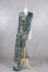 Linen Dupatta, green dupatta, bottle green dupatta, pure linen dupatta, linen printed dupatta
