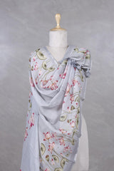 Grey Pure Linen Dupatta with Pichwai Lotus Prints