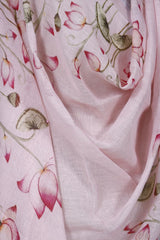 Pink Pure Linen Dupatta with Pichwai Lotus Prints