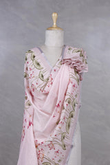 Pink Pure Linen Dupatta with Pichwai Lotus Prints