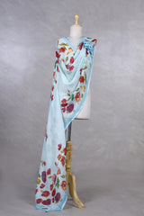 Linen Dupatta, Sky Blue dupatta, pure linen dupatta, linen printed dupatta