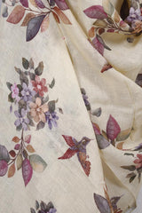 Yellow Pure Linen Dupatta with Floral Digital Print