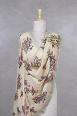 Yellow Pure Linen Dupatta with Floral Digital Print