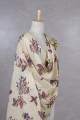 Yellow Pure Linen Dupatta with Floral Digital Print