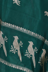 Bottle Green Banarasi Silk Dupatta with Bird Motifs