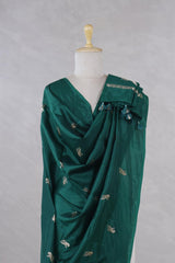 Bottle Green Banarasi Silk Dupatta with Bird Motifs