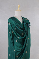 Bottle Green Banarasi Silk Dupatta with Bird Motifs