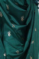 Bottle Green Banarasi Silk Dupatta with Bird Motifs