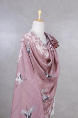 Pink Pure Linen Dupatta with Bird Motifs