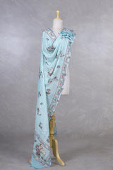 Sky Blue Pure Linen Dupatta with Pichwai And Bird Motifs