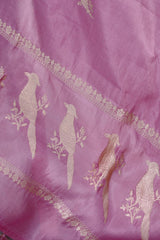Pink Banarasi Silk Dupatta with Bird Motifs