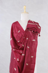 Maroon Banarasi Silk Dupatta with Bird Motifs