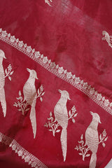 Maroon Banarasi Silk Dupatta with Bird Motifs