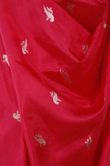 Red Banarasi Silk Dupatta with Bird Motifs
