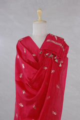 Red Banarasi Silk Dupatta with Bird Motifs