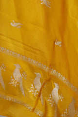 Yellow Banarasi Silk Dupatta with Bird Motifs