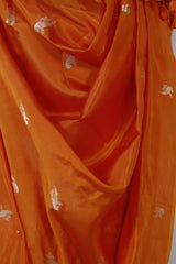 Orange Banarasi Silk Dupatta with Bird Motifs