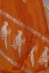 Orange Banarasi Silk Dupatta with Bird Motifs