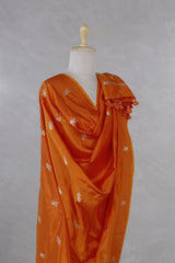 Orange Banarasi Silk Dupatta with Bird Motifs