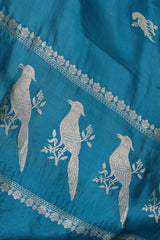 Teal Blue Banarasi Silk Dupatta with Bird Motifs