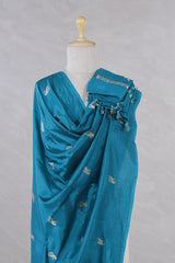 Teal Blue Banarasi Silk Dupatta with Bird Motifs