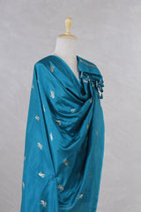 Teal Blue Banarasi Silk Dupatta with Bird Motifs