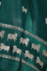 Bottle Green Banarasi Silk Dupatta with Aghanya Pichwai Motifs