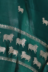 Bottle Green Banarasi Silk Dupatta with Aghanya Pichwai Motifs