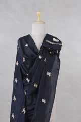 Black Banarasi Silk Dupatta with Kamdhenu Pichwai Motifs