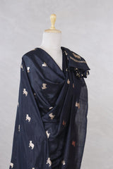 Black Banarasi Silk Dupatta with Kamdhenu Pichwai Motifs
