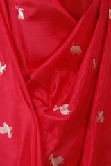 Vermillion Red Banarasi Silk Dupatta with Bird Motifs