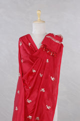 Vermillion Red Banarasi Silk Dupatta with Bird Motifs