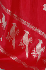Vermillion Red Banarasi Silk Dupatta with Bird Motifs