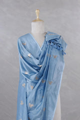 Sky Blue Banarasi Silk Dupatta with Bird Motifs