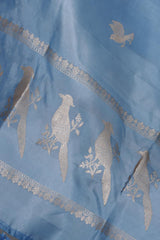 Sky Blue Banarasi Silk Dupatta with Bird Motifs