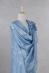 Sky Blue Banarasi Silk Dupatta with Bird Motifs