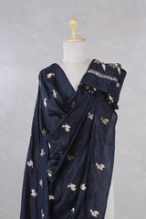 Black Banarasi Silk Dupatta with Bird Motifs
