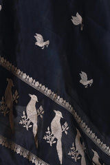 Black Banarasi Silk Dupatta with Bird Motifs