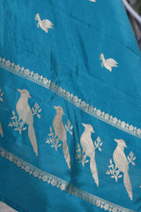 Blue Banarasi Silk Dupatta with Bird Motifs