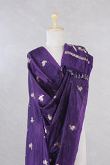 Purple Banarasi Silk Dupatta with Bird Motifs