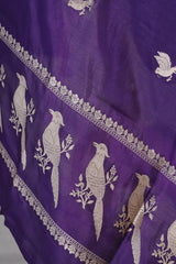 Purple Banarasi Silk Dupatta with Bird Motifs