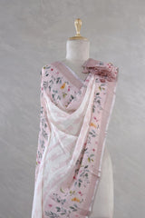 Pink Linen Dupatta with Floral Prints
