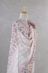 Pink Linen Dupatta with Floral Prints