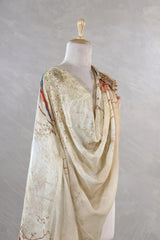 Lime Yellow Pure Linen Dupatta with Artistic Prints